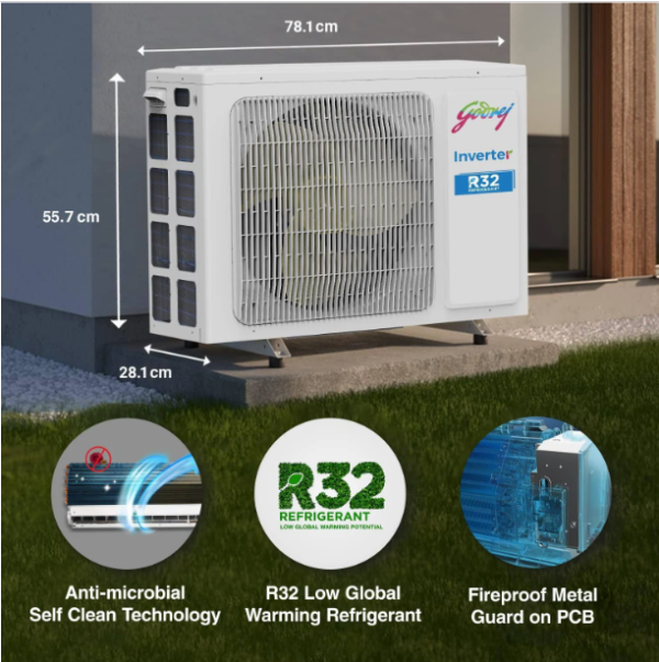 Godrej 5-in-1 Convertible Cooling 1 Ton 5 Star Split Inverter I-sense Technology With Blue Fin Anti Corrosive Coating Ac - White - Image 4