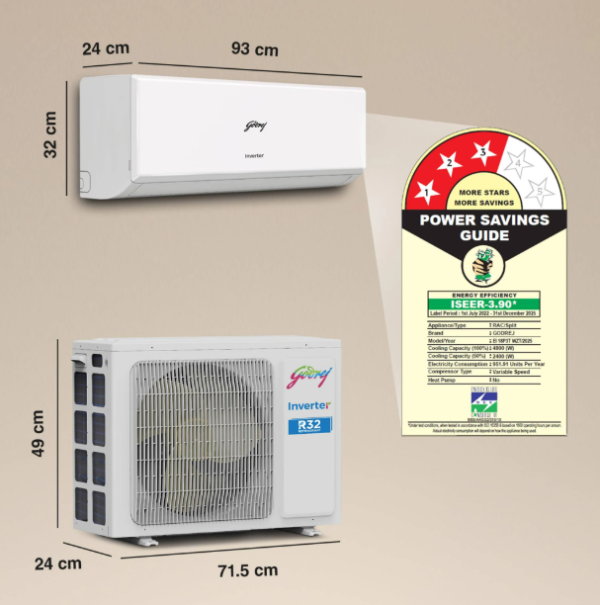 Godrej 5-in-1-convertible Cooling 1.5 Ton 3 Star Split Inverter With Heavy Duty Cooling And Pure Air Filter Ac - White - Image 4