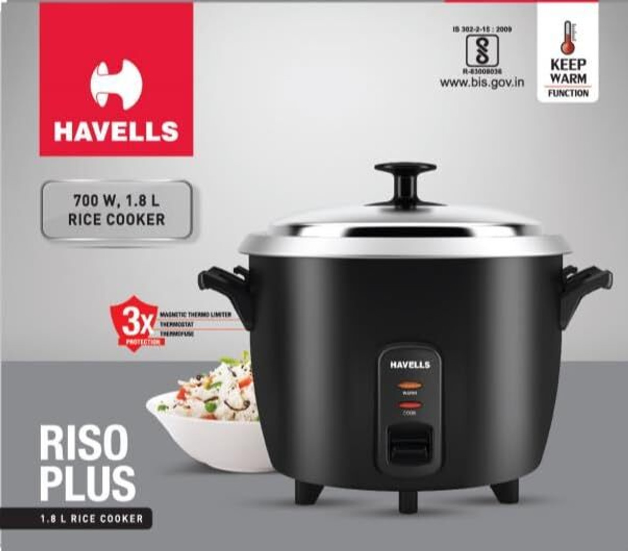 HAVELLS RISO Plus 1.8 L 2 Bowl Electric Rice Cooker  (1.8 L, Black) - Image 2