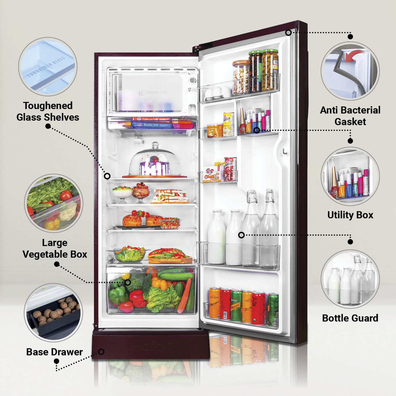 Haier 190 L Direct Cool Single Door 4 Star Refrigerator with Base Drawer with Large Storage Space1 Hour Icing Technology (RED DAHELIA, HED-204RDB-P) - Image 2