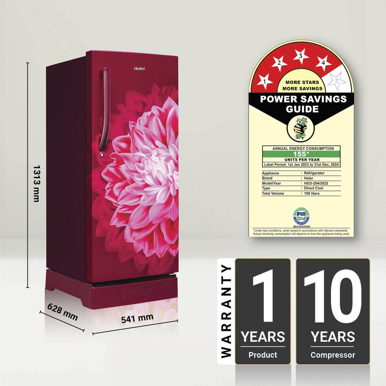 Haier 190 L Direct Cool Single Door 4 Star Refrigerator with Base Drawer with Large Storage Space1 Hour Icing Technology (RED DAHELIA, HED-204RDB-P) - Image 3