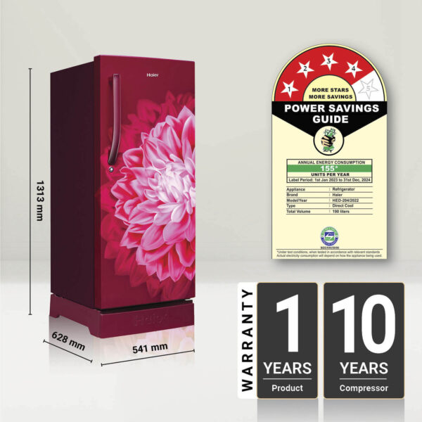Haier 190 L Direct Cool Single Door 4 Star Refrigerator with Base Drawer with Large Storage Space1 Hour Icing Technology  (RED DAHELIA, HED-204RDB-P)
