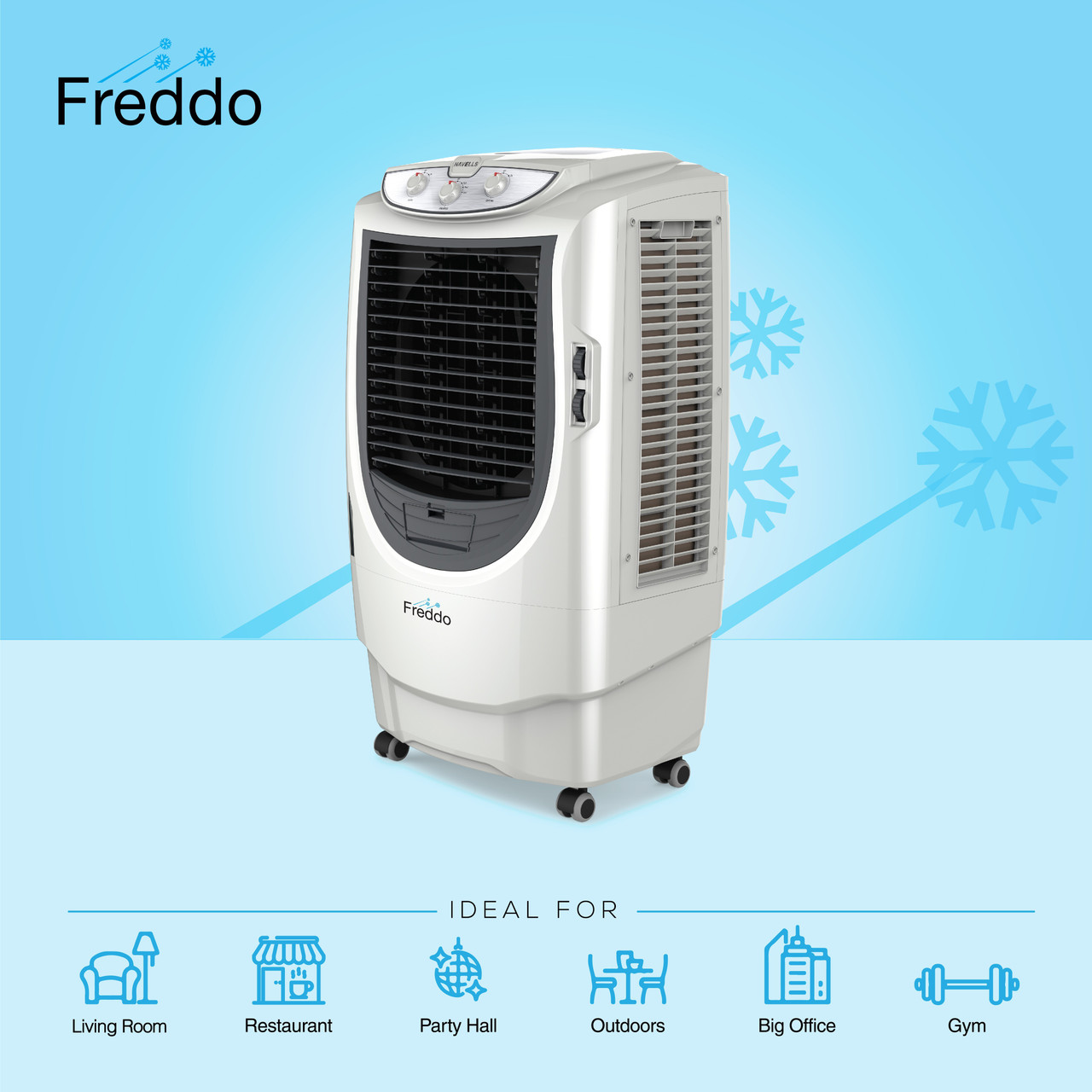 HAVELLS 70 L Desert Air Cooler with 3-side Honeycomb Cooling Pads (White, Grey, Freddo)