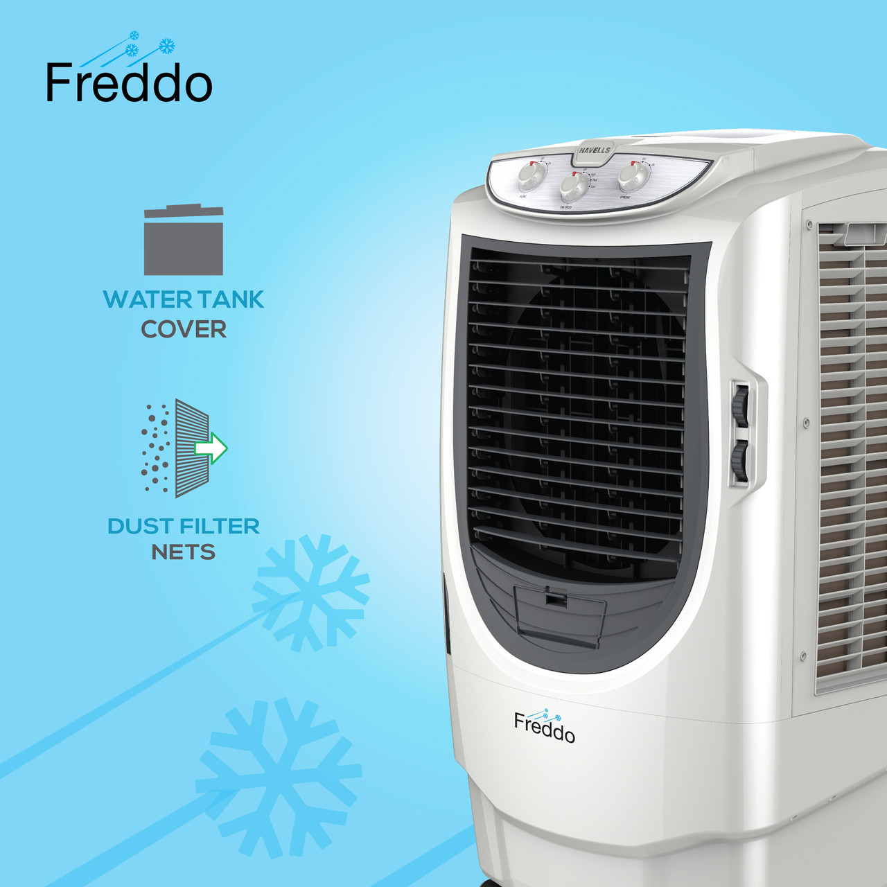 HAVELLS 70 L Desert Air Cooler with 3-side Honeycomb Cooling Pads (White, Grey, Freddo) - Image 2