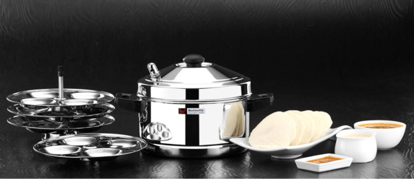 Butterfly Stainless Steel Idli Cooker, Idly Maker Set with 4 Plates, 16 Idlies, Silver, Standard, 4 Liters