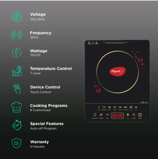 Pigeon Acer Plus Induction Cooktop (Black, Touch Panel) - Image 2