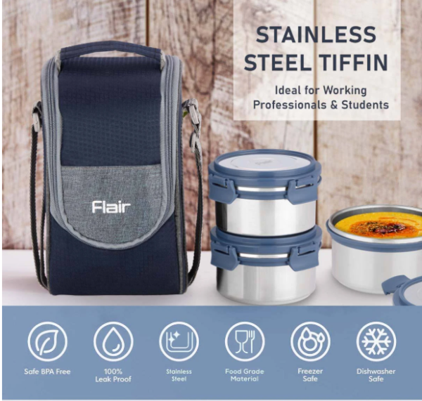 Flair Swift Click Stainless Steel Lunch Box with Bag - Image 3