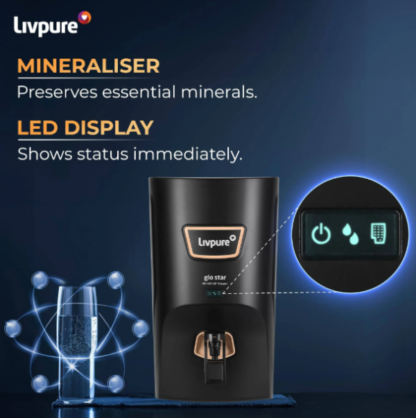 Livpure Glo Star Copper Water Purifier | Free Standard Installation | 8 Stage Advanced Purification | RO+UV+UF Copper | Mineraliser | In Tank UV - Image 3