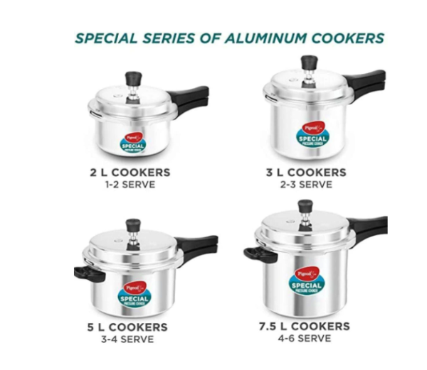 Pigeon By Stovekraft Special Aluminium Pressure Cooker Combo 2 L, 3 L, 5 L Induction Bottom Pressure Cooker - Image 3