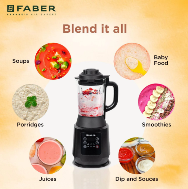 Faber 800W Mixer Grinder with 8 Speed Control & Digital Display With Touch Control | 2 in 1 Matte Black Power Blender | POWER BLENDER FPB1800W BK - Image 4