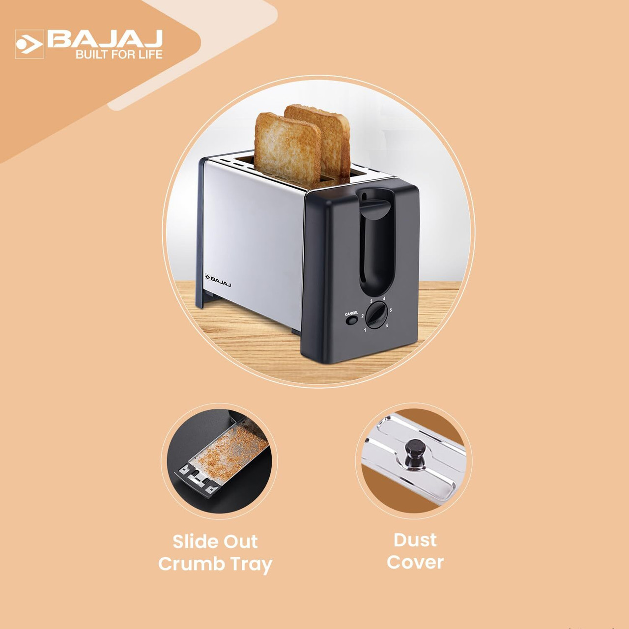 BAJAJ ATX 3 750 W Pop Up Toaster  (Silver and black) - Image 2