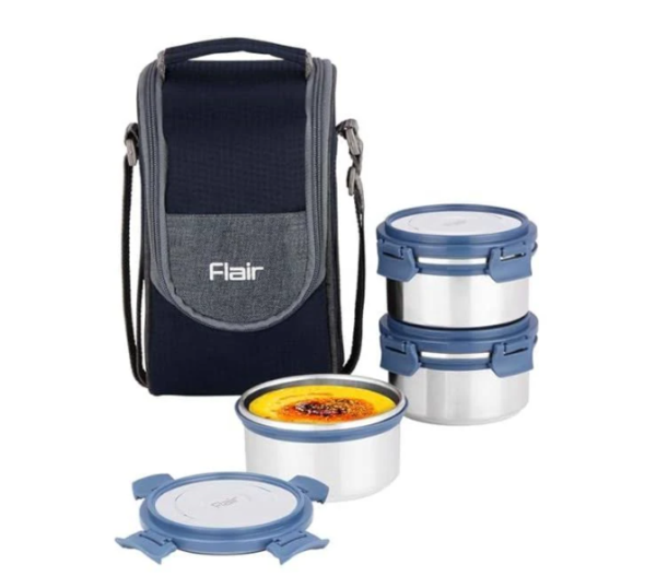 Flair Swift Click Stainless Steel Lunch Box with Bag