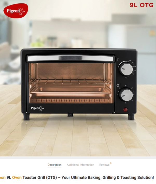 Pigeon 9L Oven Toaster Grill (OTG) | Compact & Versatile Electric Oven for Baking, Grilling & Toasting | 800W Fast Heating with Adjustable Temperature Control
