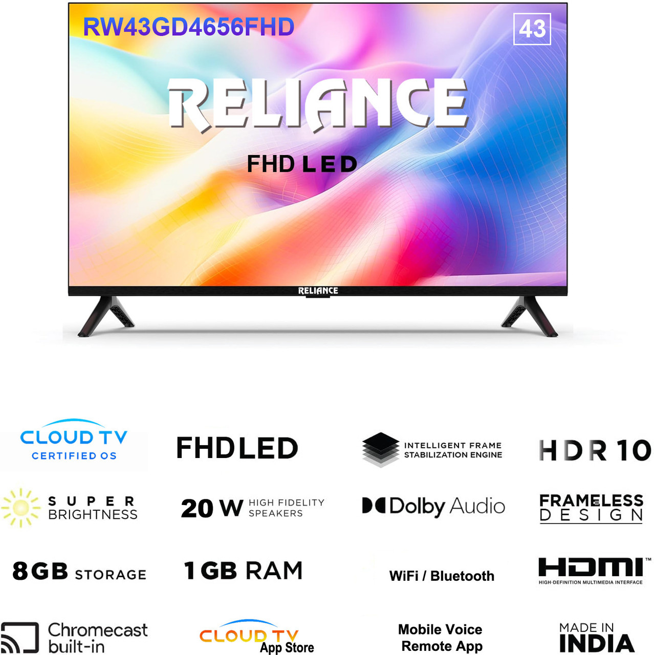 Reliance 108 cm (43 inch) Full HD LED Smart Android TV with Cloud Base TV (RW43GD4656FHD) - Image 2